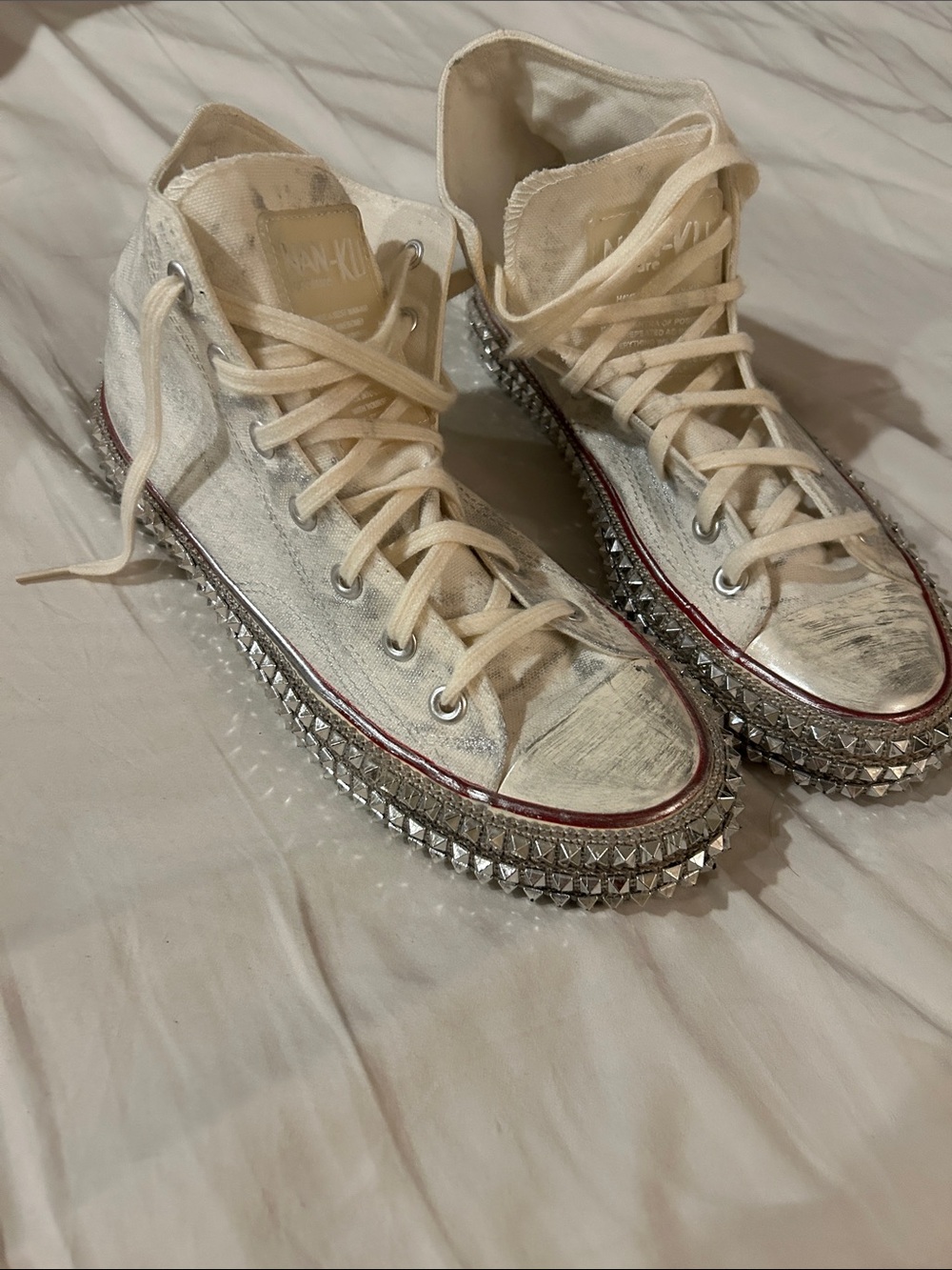 High-Top Studded Platform Sneakers - Cream